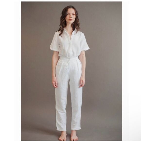 Uncle Studios Women’s White Medium Weight Linen Viscose Blend Pleat Bloomers - Picture 1 of 11
